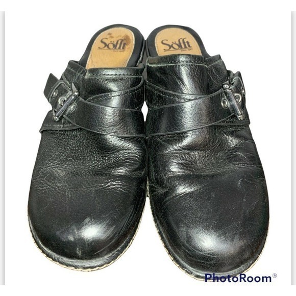 Sofft Womens 8.5M Baize Slip On Mule Clogs Heel Sandal Black Leather 1084401 - Picture 3 of 6